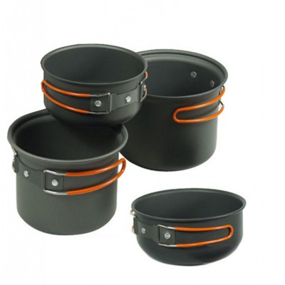 Outdoor Hiking Camping Cookware Set (4Pcs)/ Backpacking Cooking Pot Pan/Outdoor BBQ Camping Bowl