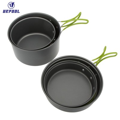 10 pcs Foldable Outdoor Camping Hiking Cookware Backpacking Cooking Picnic Bowl Pot Pan Set, Includes Utensils with Mesh Bag